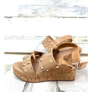 Torrid Womens 9.5 Beige Gold Studded Cork Espadrille Wedge Sandals Platform NEW